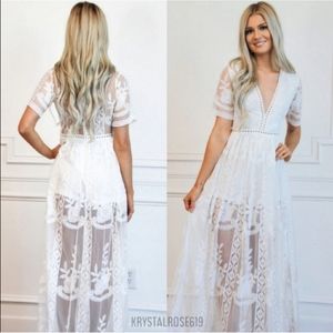 White Boho Beach Engagement Wedding Romper Dress